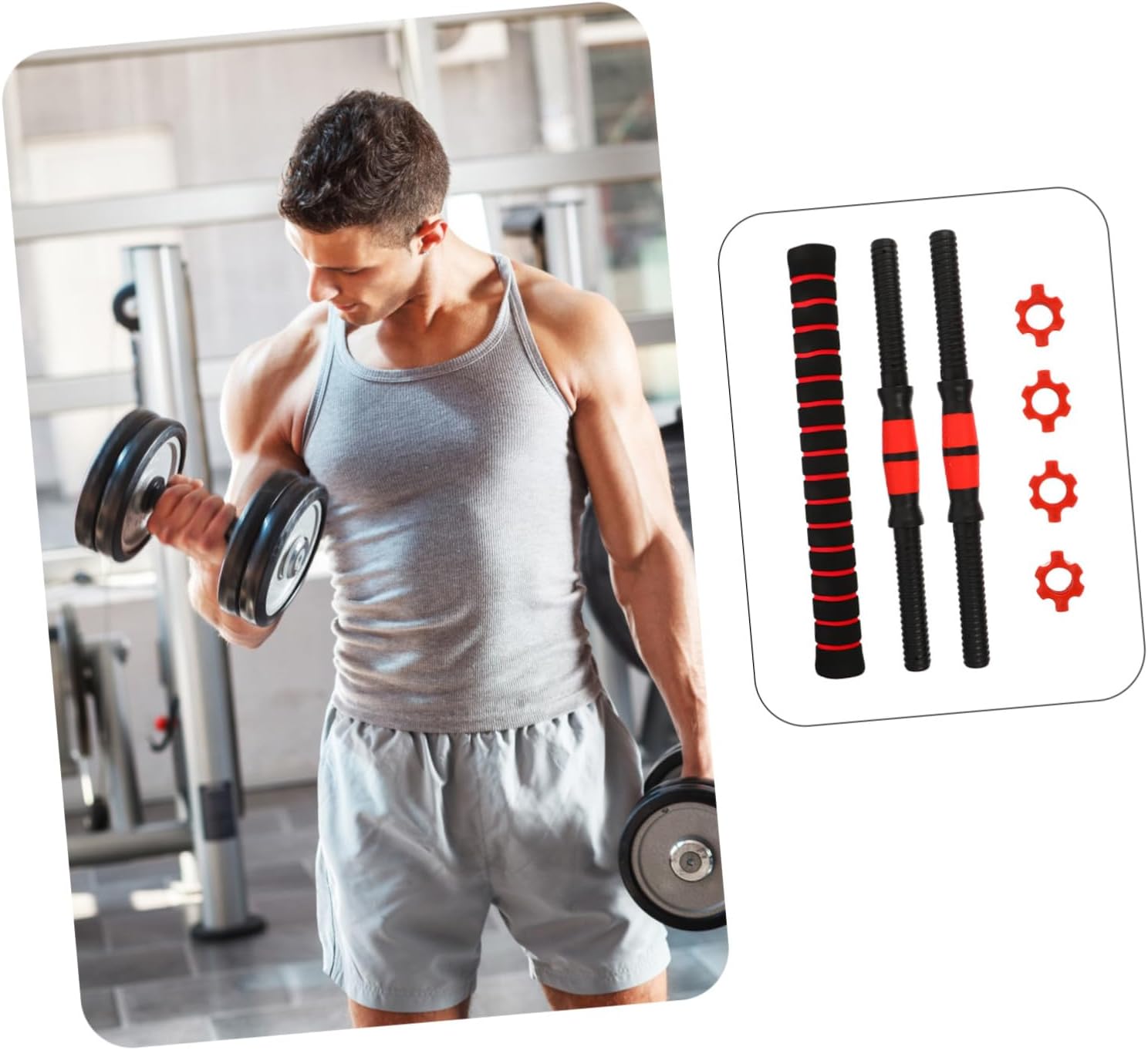 Wakauto Dumbbell Bars with Non Slip Handles and Ultra Precision Threaded Barbell Connectors Stable Weightlifting Accessories Compatible with Standard Bars for Workouts