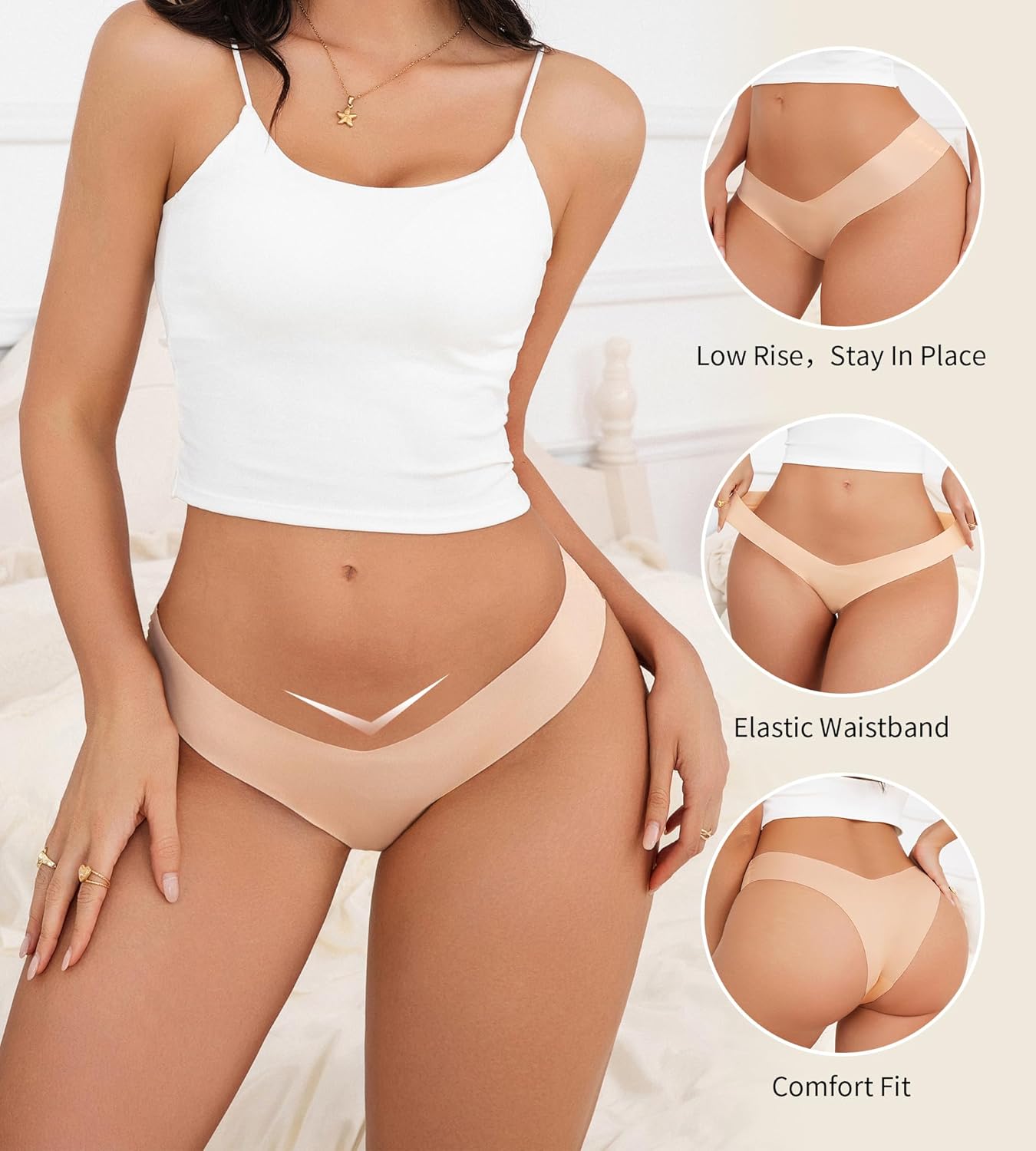 Women Seamless Underwear Soft No Show Stretch Bikini Invisibles Hipster V Cut Panties 6 pack - Image 3