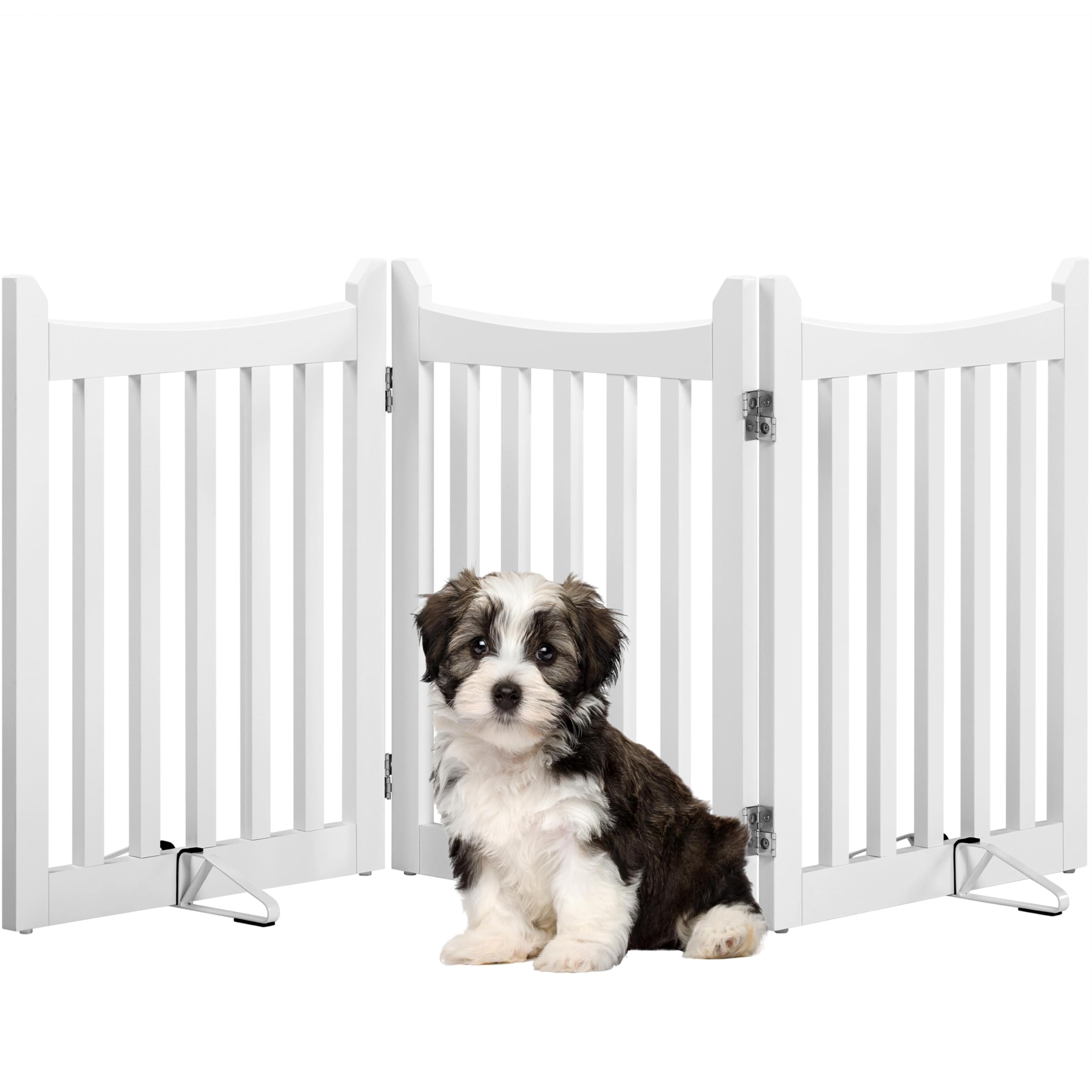 Yaheetech 24" H Freestanding Pet Gate for Dogs Wooden Dog Gates for Hallway, Doorway Collapsible Indoor Pet Fence with Support Feet Stair Barrier 3 Panels Fence White