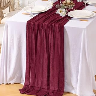 Burgundy Red Cheese Cloth Table 120 Inch Soft Rustic Boho Gauze Cheesecloth Table Runner 10FT for Wedding Birthday Party Baby Shower Home Decoration