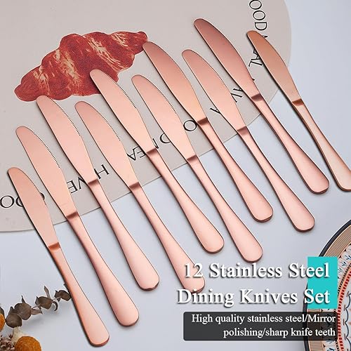 Miniatura 10 de Juego de cuchillos de mesa de acero inoxidable, 12 piezas, cuchillos de mantequilla, juego de cubiertos, juego de cubiertos, apto para lavavajillas