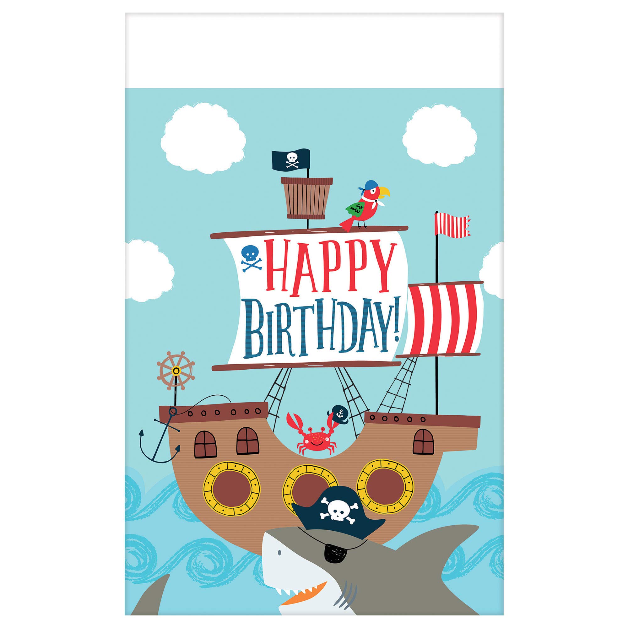 amscan Ahoy Birthday 572219 plastikowy obrus o tematyce pirata, 1,37 m x 2,6 m, 1 szt