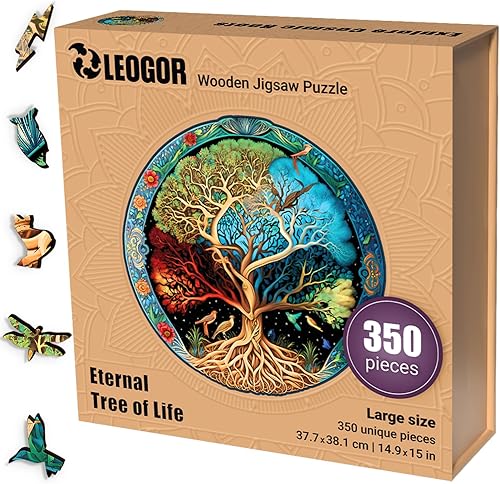 Rompecabezas grande de madera de mandala de árbol de la vida, rompecabezas de madera de 350 piezas para adultos, diseño redondo inspirado en la