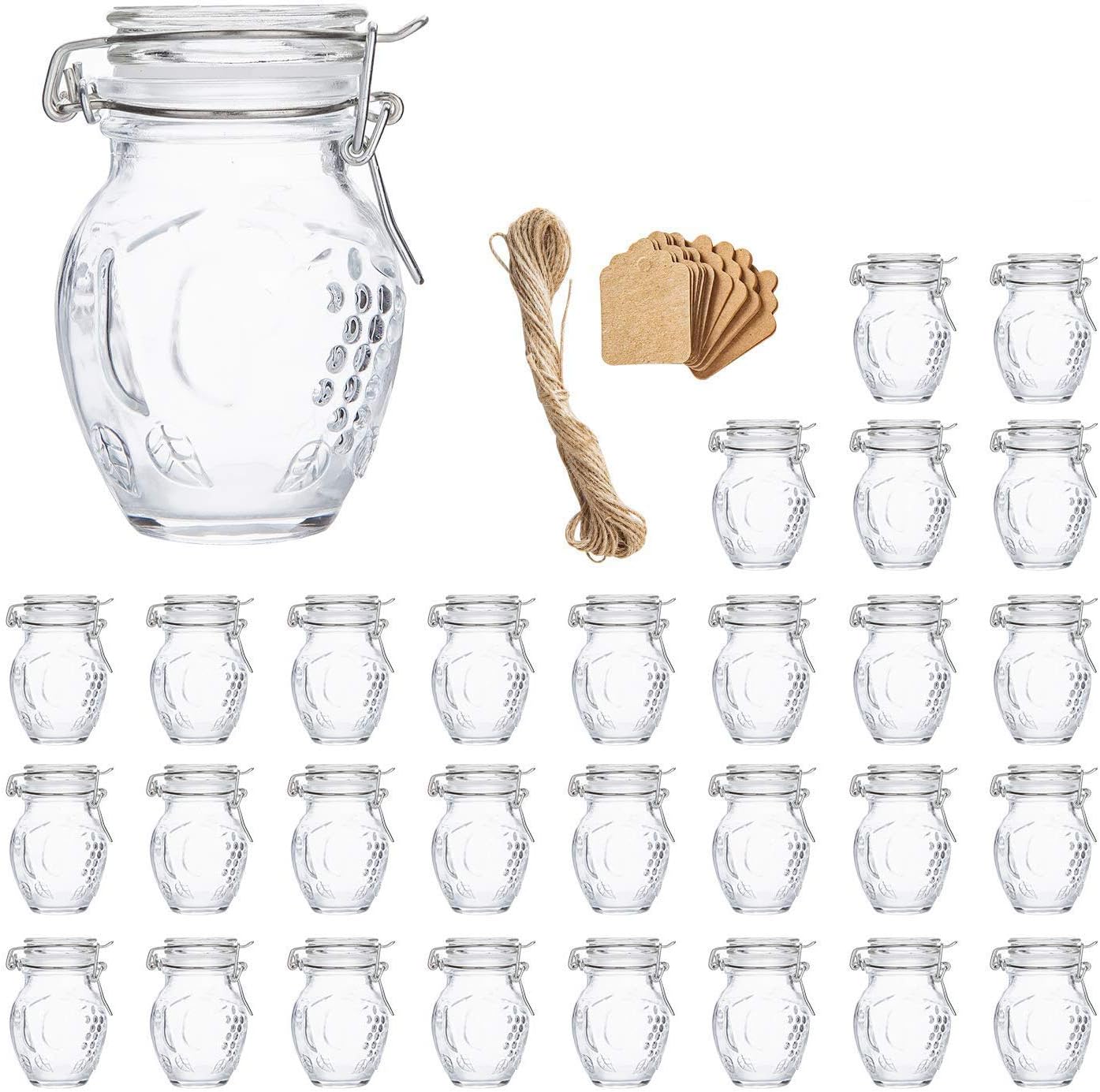 Spice Jars , Flrolove 30 Pack 3.5oz Grape shaped Glass Jars with Leak