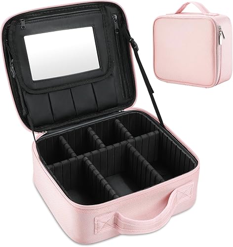 Bolsa de maquillaje de viaje con espejo bolsa organizadora de cosméticos estuche de tren de maquillaje de viaje y divisores ajustables estuche de