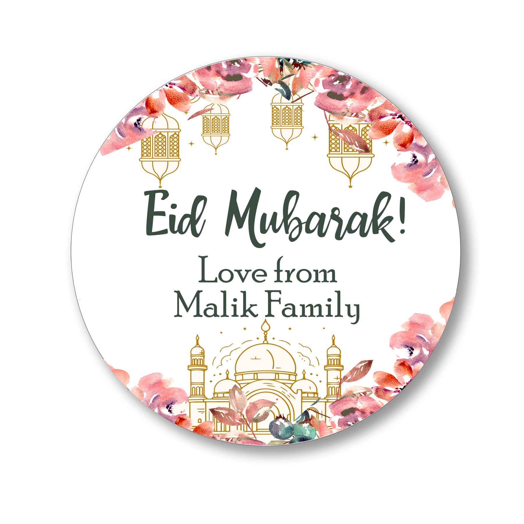 Treasured Forever Limited Pink Personalised Eid Mubarak & Ramadan Kareem Muslim Celebration Paisley X 35 Stickers - Lantern