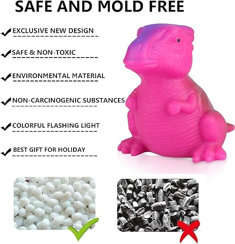 Miniatura 4 de Juguetes de baño de dinosaurios iluminados de goma flotantes (6 paquetes), luz intermitente que cambia de color en el agua, bebés, niños pequeños,