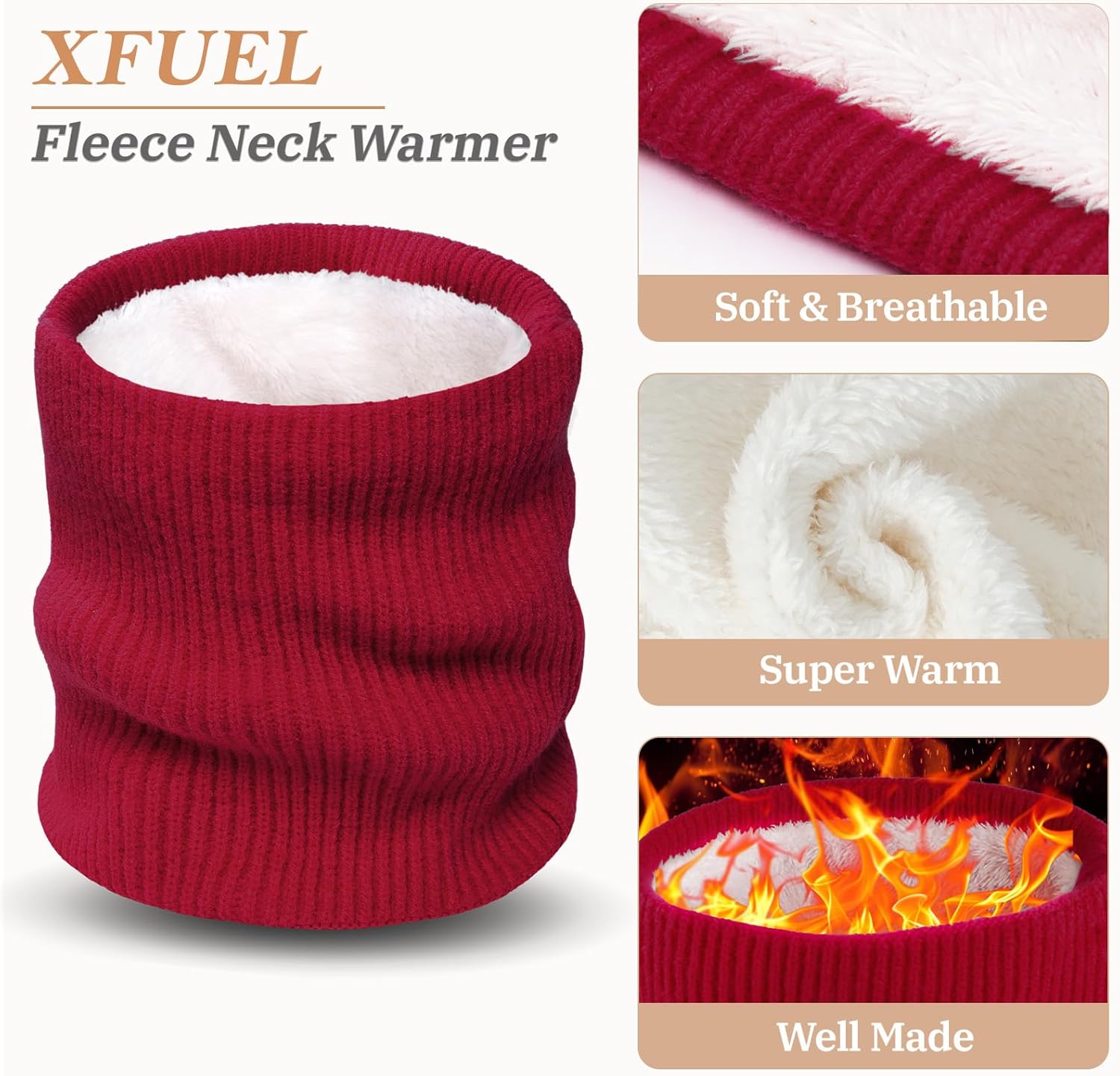 Fleece Lined Neck Warmer Gaiter for Men Women Winter Knitted Face Scarf Ski Neck Cover for Cold Weather - Image 3