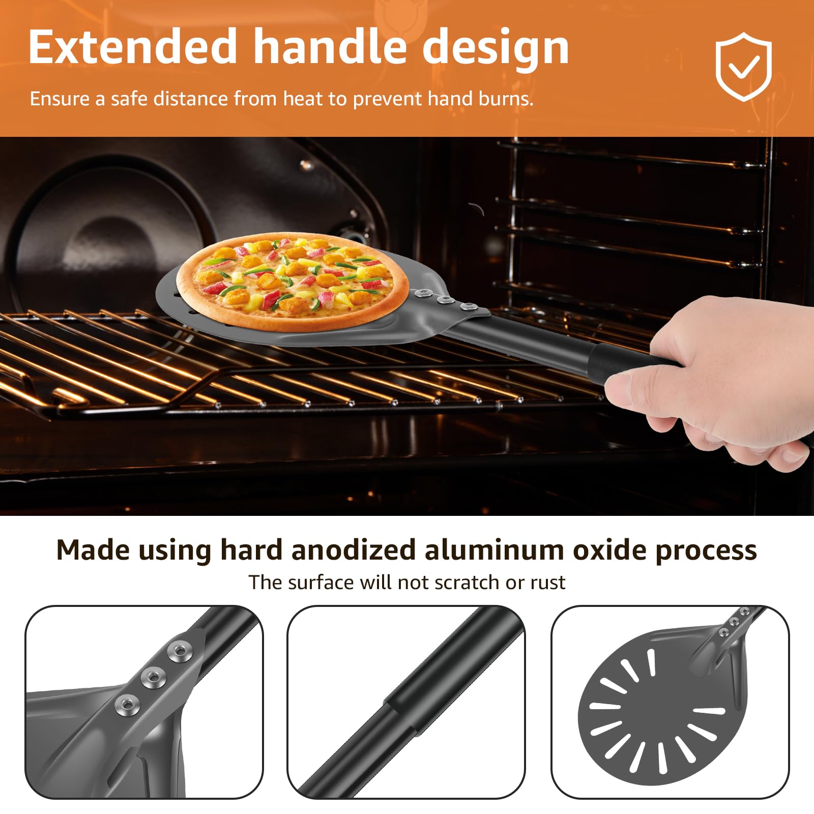 3Pcs Pizza Turning Peel, 6 Inch Perforated Aluminum Round Pizza Paddle, Long Handle Pizza Peel Turner Spinner, Turning Spatula Oven Accessories for Home Baking