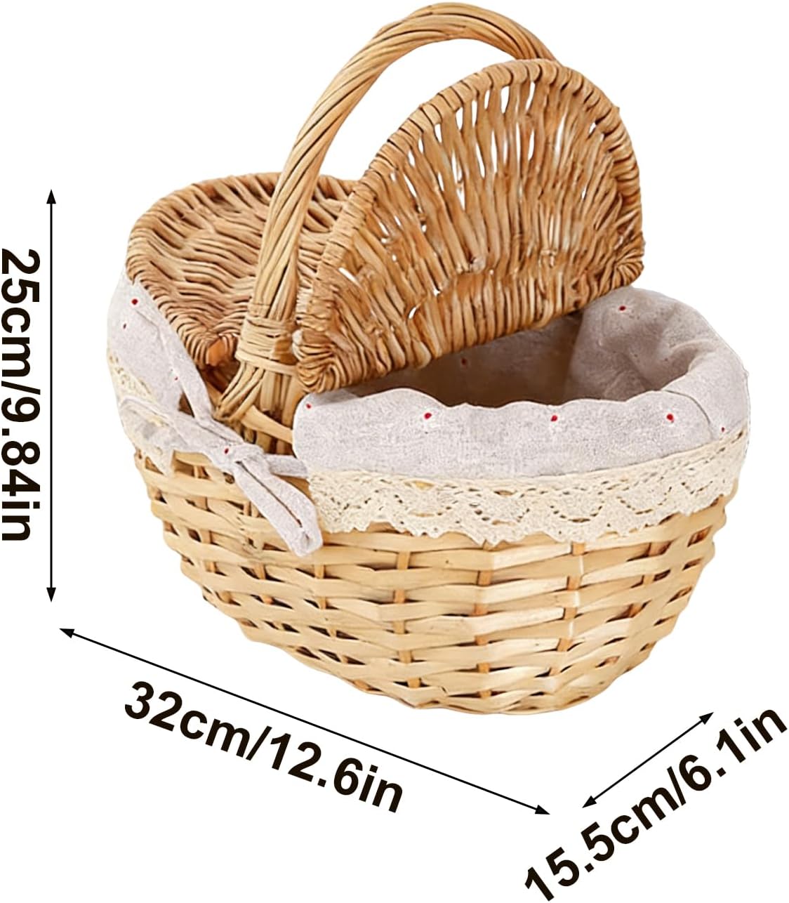 Basket for Picnic | Multi-Functional with Carry Handle | Faux Wicker Organizing Basket,for Dining Room Kitchen Hiking Travel Camping Breads Drinks Snacks Fruits