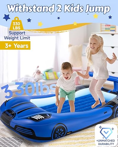 Miniatura 4 de Cama inflable de viaje para niños pequeños con parachoques de seguridad y bomba de inflado automático de 2 minutos, colchón de aire portátil para