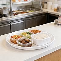 Vista 5 de 6 paquetes de platos redondos de plástico, bandejas de comida para restaurantes de 13.5 pulgadas, color blanco