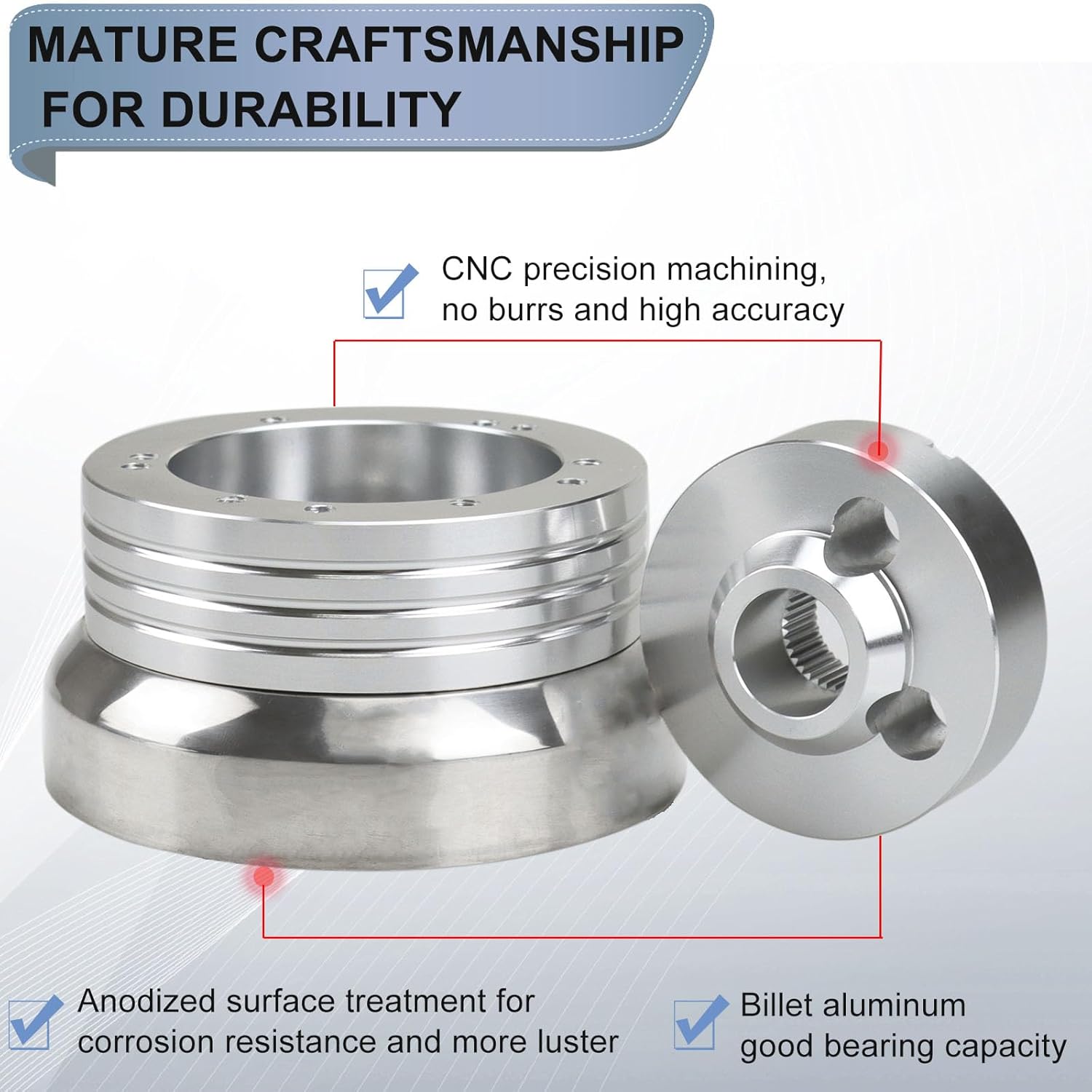 Universal 5 & 6 Hole Steering Wheel Hub Adapter Compatible with Chevy GMC Trucks Pickup Vans Jeep Chrysler Dodge Pontiac Cadillac,Billet Aluminum Polished Steering Wheel Adapter(Silver)