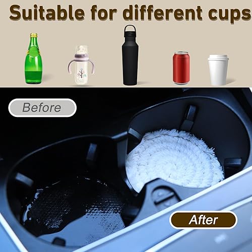 Miniatura 4 de Posavasos boho para portavasos de automóvil, 2 posavasos para automóvil, posavasos absorbentes de macramé, lindo juego de posavasos para mesa y