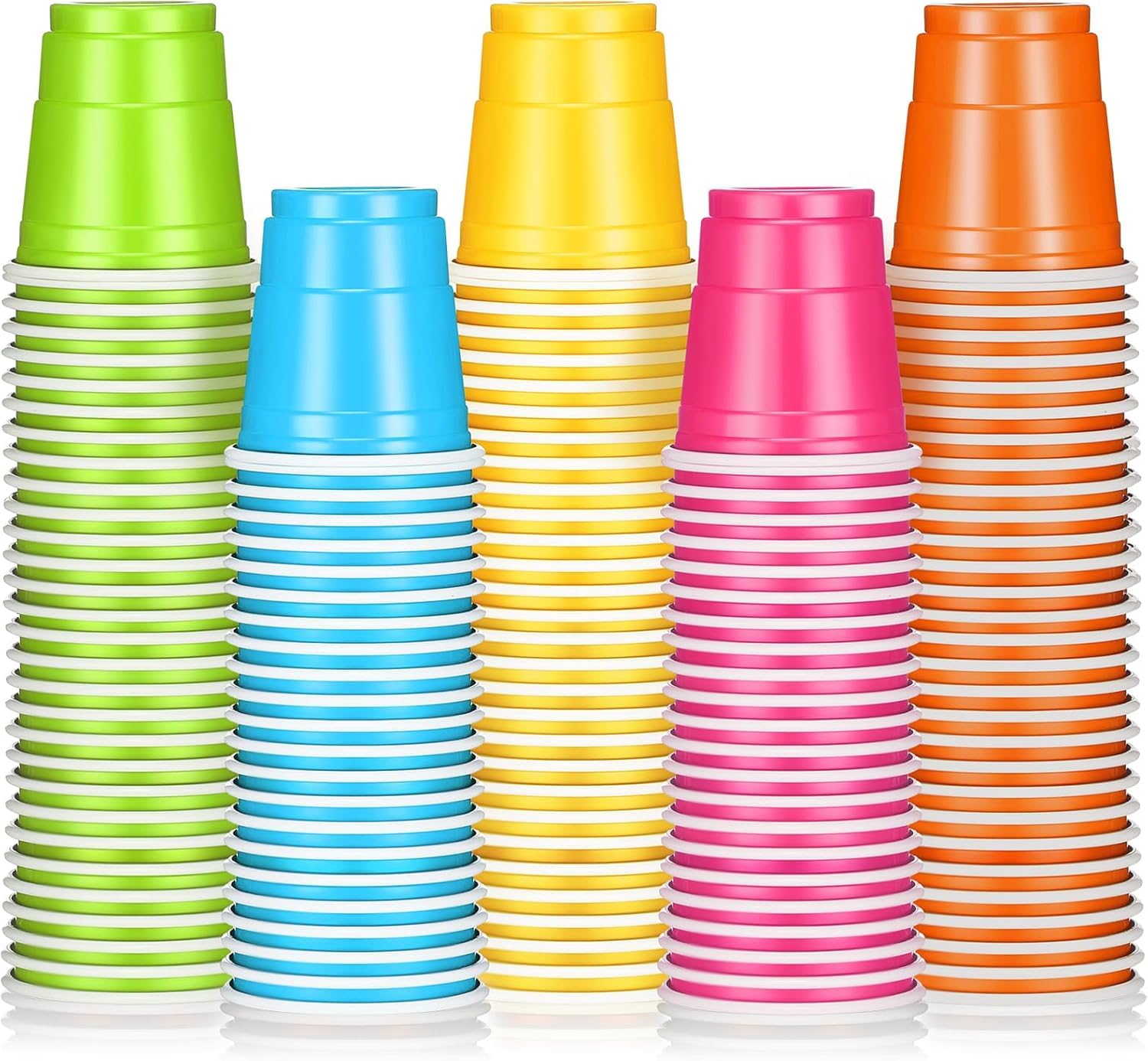 LATERN 200Pcs Multicolor Shot Glasses, 60ml Plastic Shot Cups Reusable Jelly Shots Sample Tasting Cups Dessert Tumblers for Birthday Wedding Christmas Snack Hen Party (5cm x 5cm, 5 Colors)