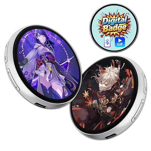 Digital badge pin, 1.8 inches IPS Screen Electronic Video Photo LOGO Name Tag pins, Magnetic Adsorption Touchscreen Cool ID Card badges，Anime/Star/Football team fans badge