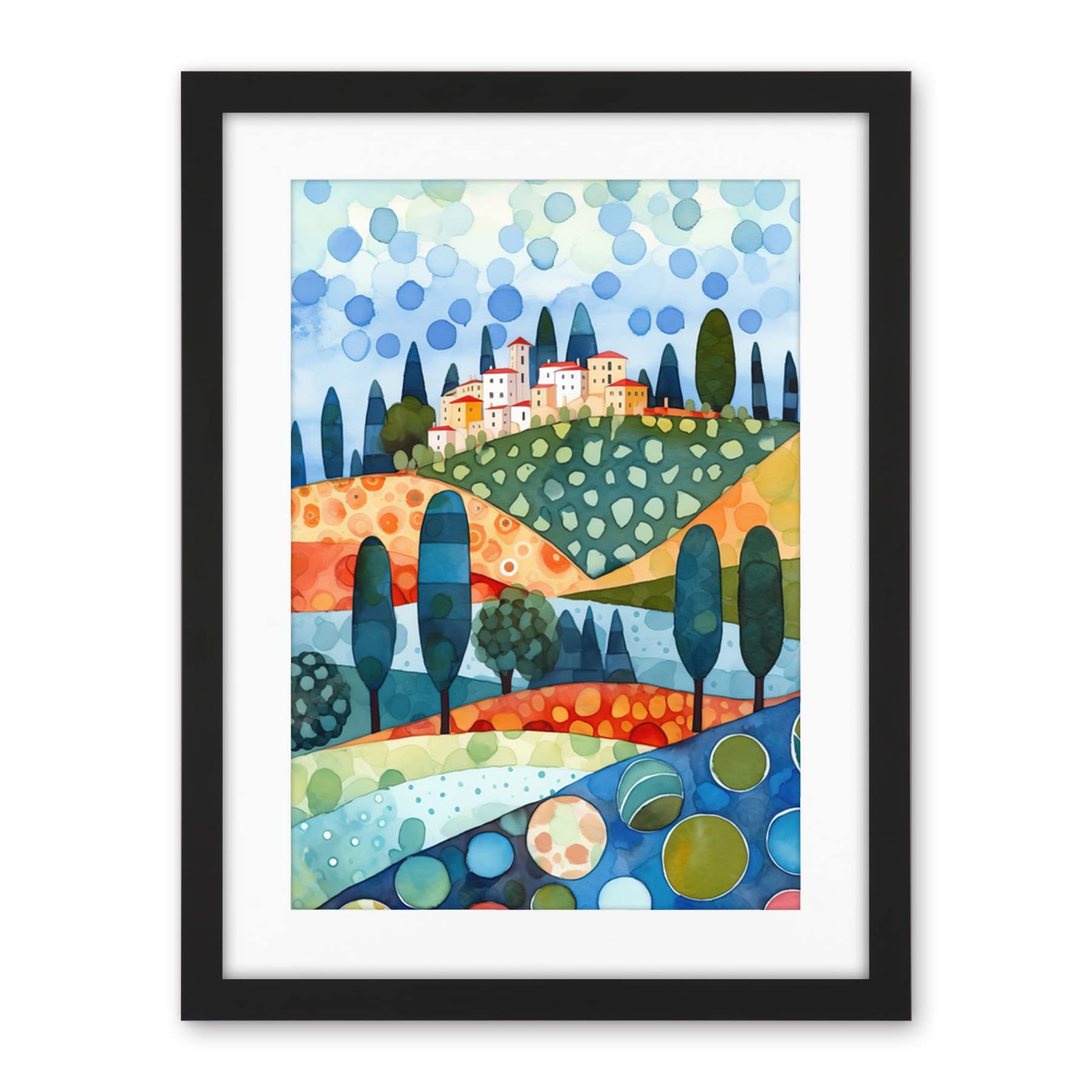 Artery8 Italian Abstract Landscape Folk Art Artwork Framed Wall Art Print 18X24 Inch