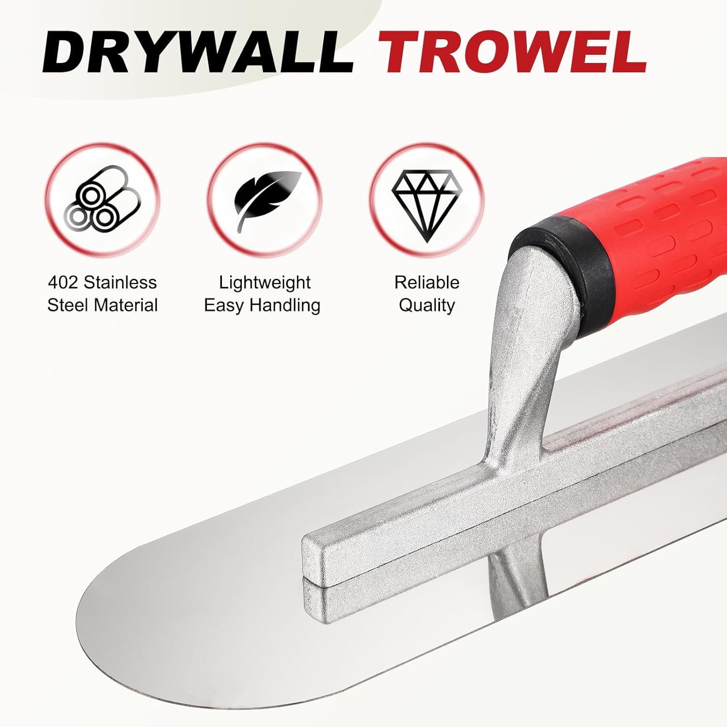 HARFINGTON 2 PCS Double Round Drywall Trowel 14" x 4", 402 Stainless Steel Concrete Finishing Trowel Art Paint Plastering Hand Tools with TPE Grip, for Concrete Cement, Silver