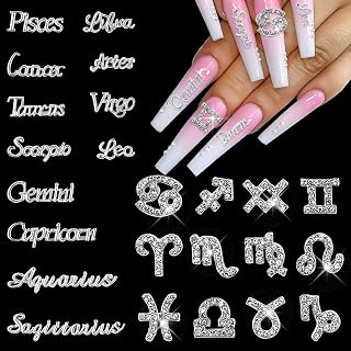 JERCLITY 24 Pieces Silver Alloy Zodiac Nail Charms 12pcs Zodiac Signs Nail Studs 12pcs Constellation Words Nail Charms Twelve Constellation Nail Charms for Women Girls Nail Art
