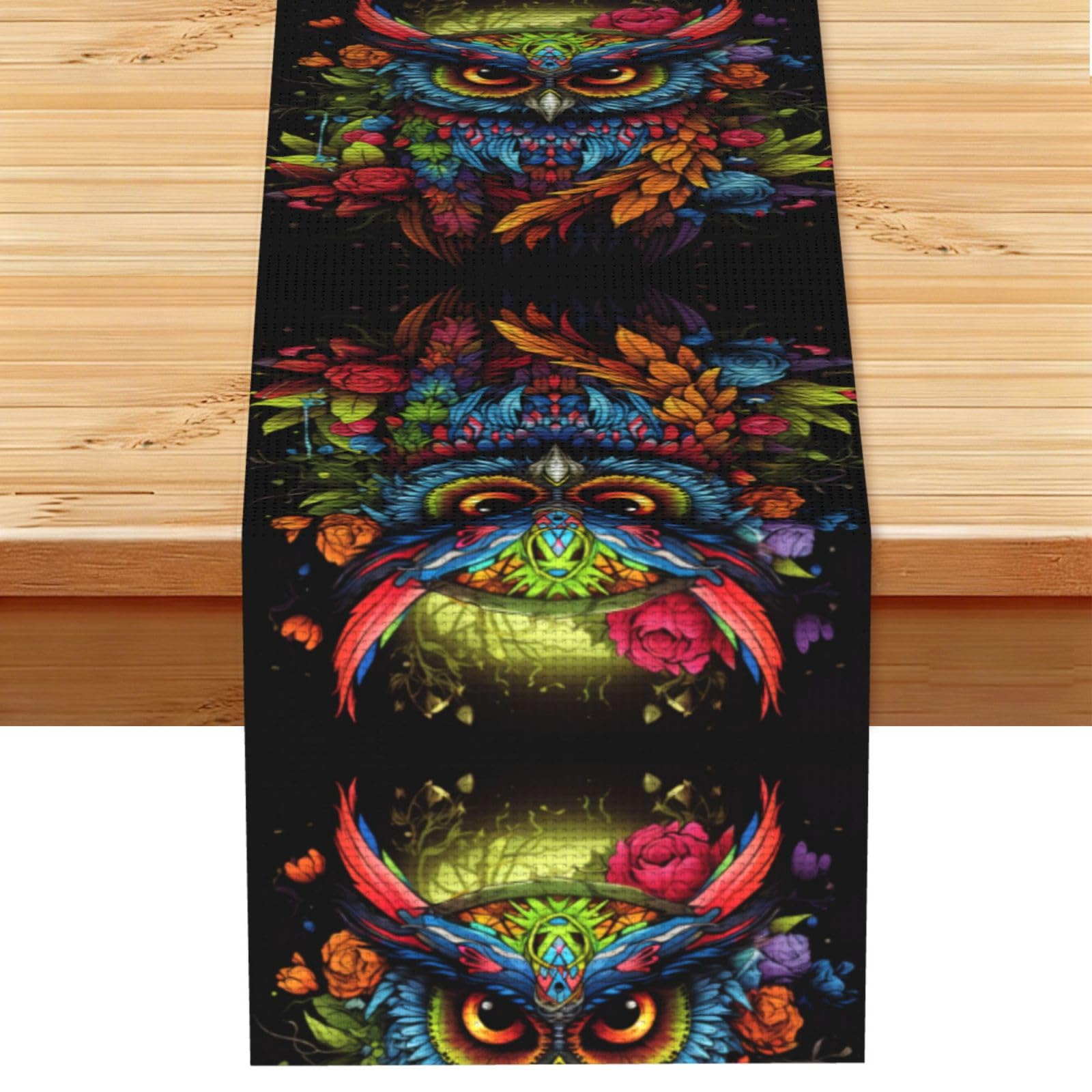 Rosette Owl Linen Feel Table Runner Wedding Party Home Decoration