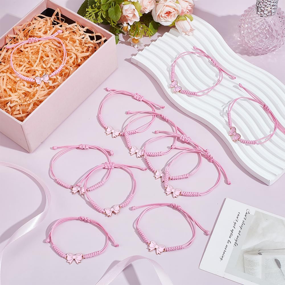 24pcs Coquette Bow Braid Bracelets Adjustable Pink Party Favors Bulk Friendship Cheer Bracelets Rope Handmade Braided Gifts for Women Cheerleader Friends Dance Team Birthday - Pink - Image 4
