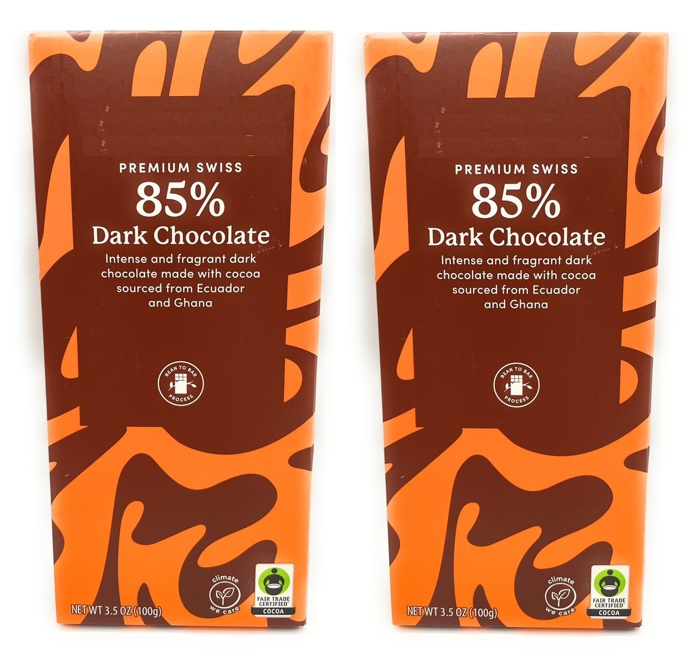 Premium Swiss 85% Dark Chocolate Bar Made with Cocoa, Desert Food Sweets, bettergoods Bar 3.5oz/100g - Pack of 2