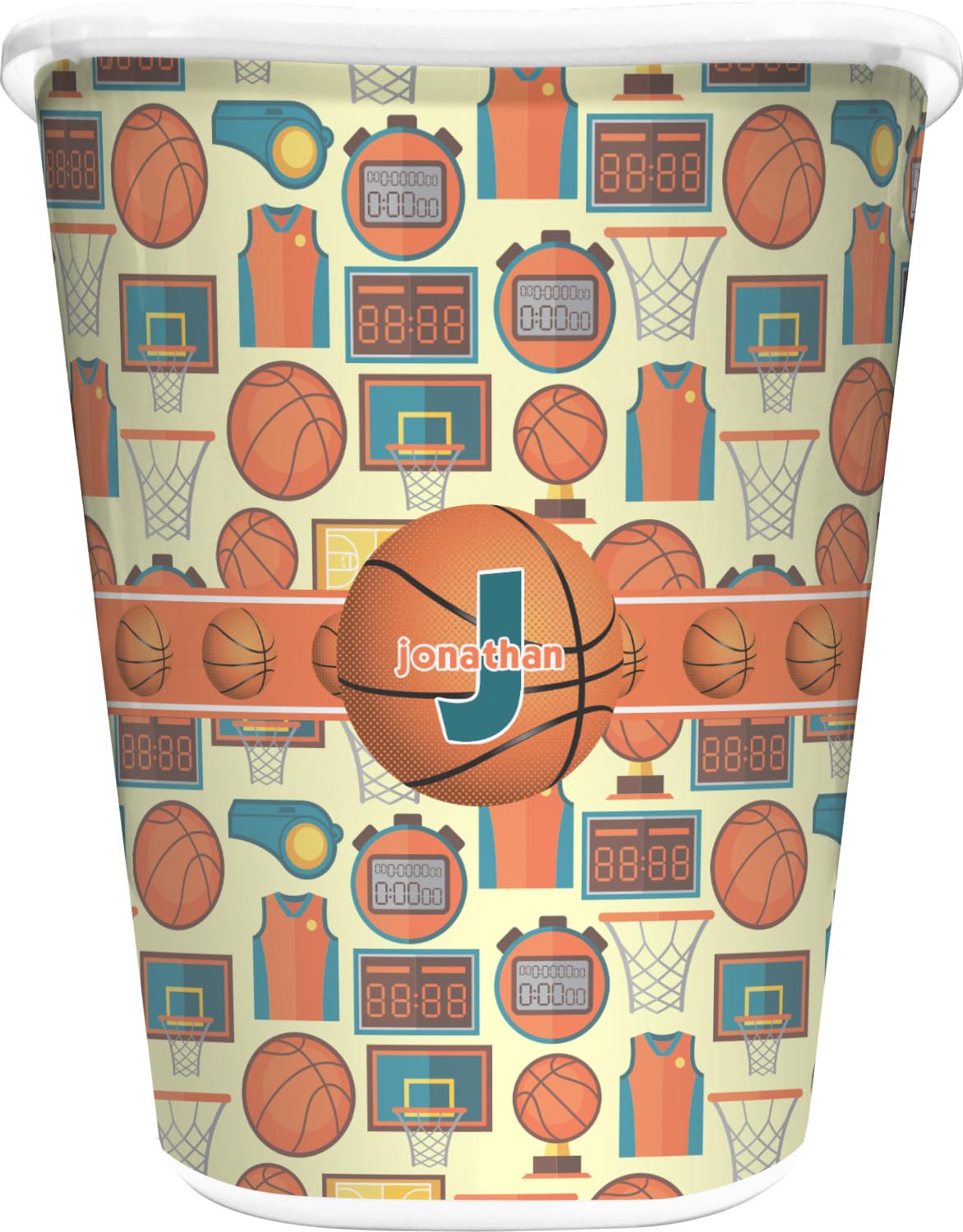 RNK Shops Personalized Basketball Waste Basket - Double Sided (White)