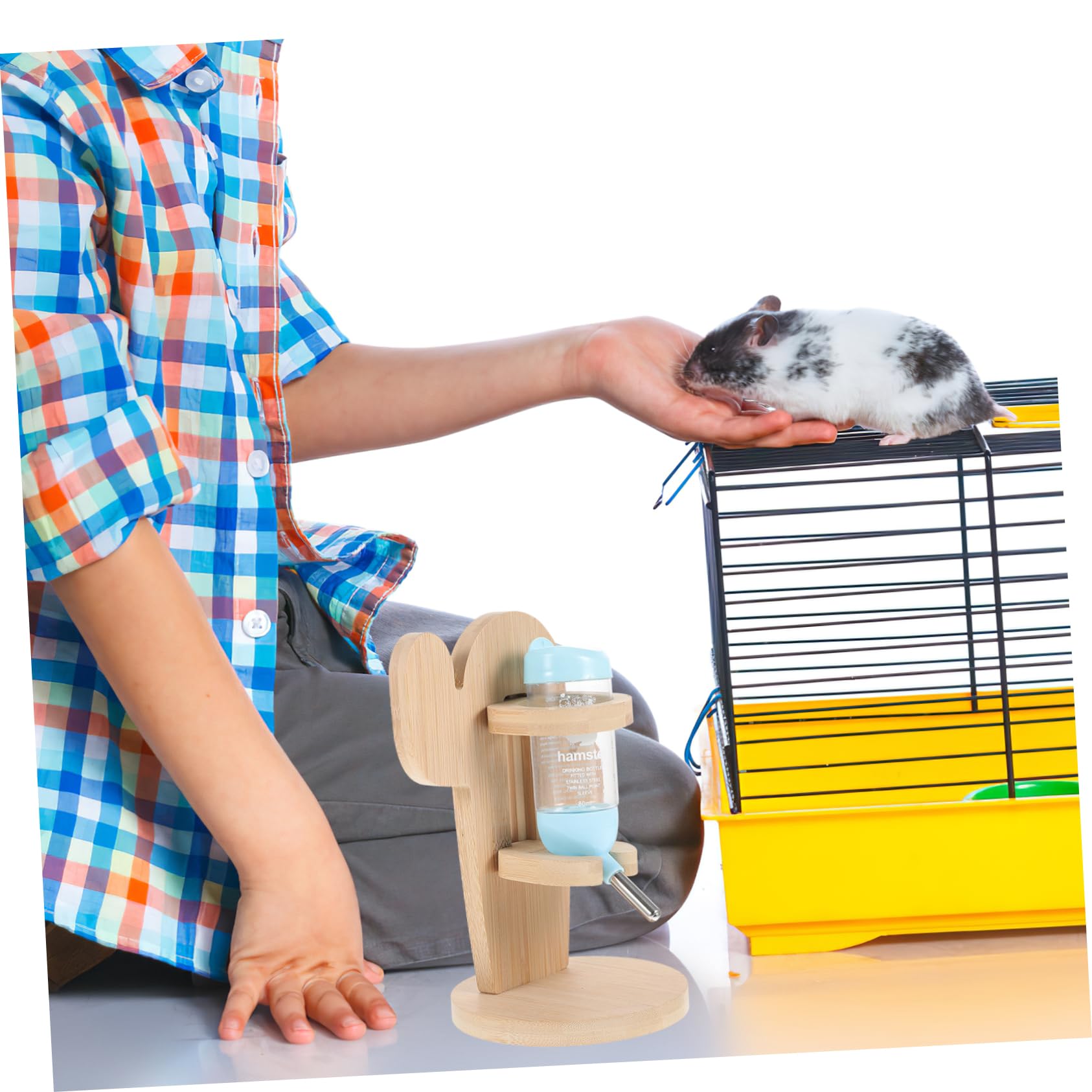 ERINGOGO Abreuvoir pour Chinchilla et Petits Animaux en Bois et Plastique, Bouteille Transparente Résistante à l'usure, Accessoire pour Cages et Fournitures pour Animaux