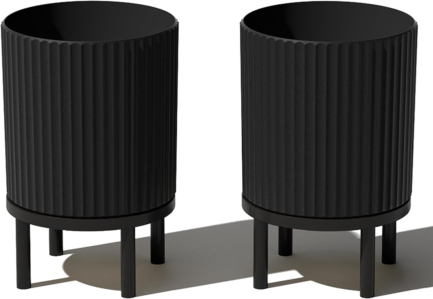 Veradek Demi Series Round Planter w/Stand for Porch/Patio | Durable Plastic-Stone Composite & Wooden Stand | Modern Decor for Tall Plants, Flowers