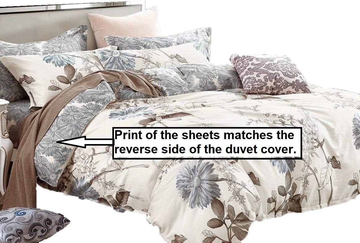 Daisy Silhouette 100% Cotton Sheet Set : Fitted Sheet, Flat Sheet and Two Matching Pillowcases (California King)