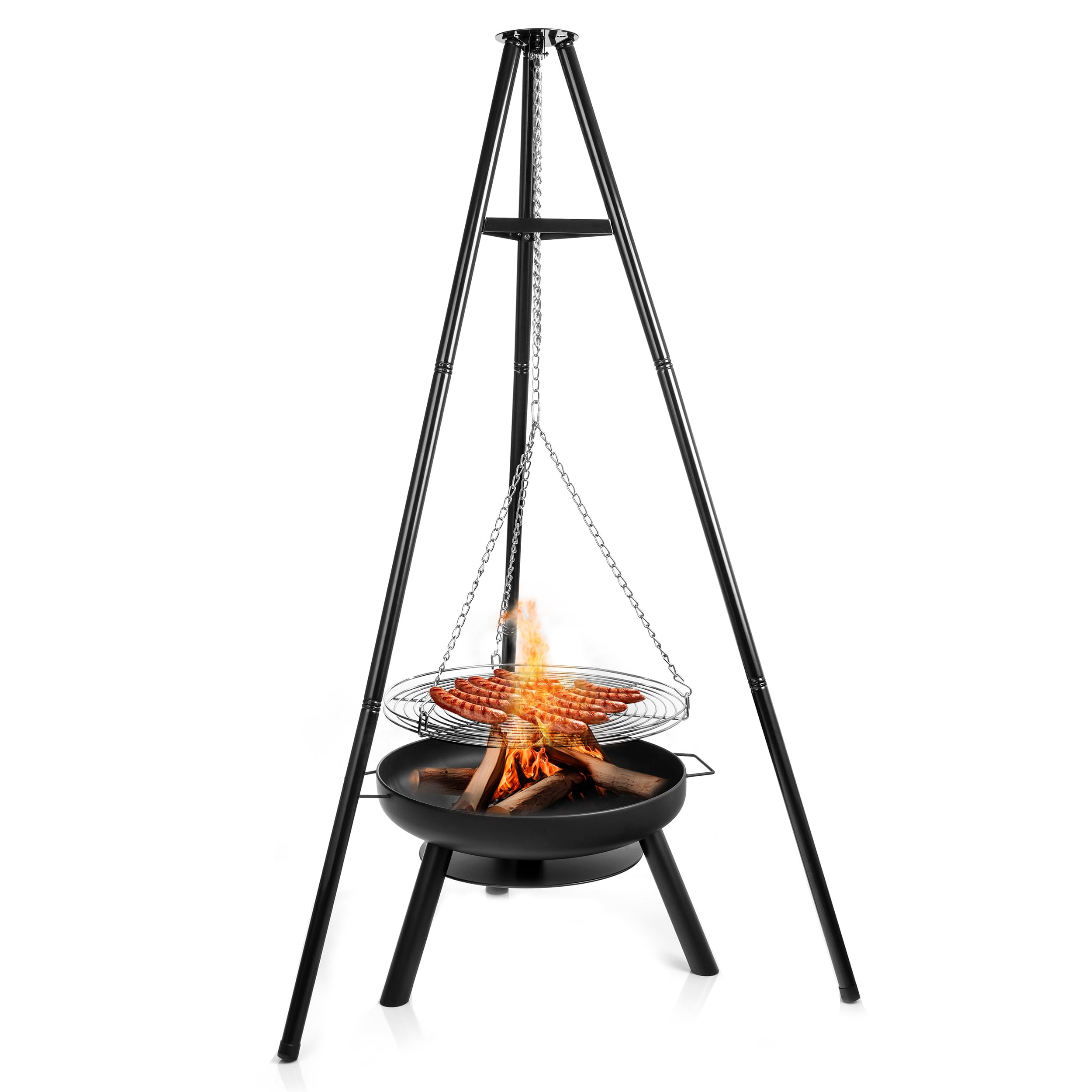 LEHMANN Brasero Exterieur Barbecue Ø 60 cm avec Grille de Cuisson - Grande Brasero de Jardin pour Terrasse la Jardin - Structure en Acier - Robuste et Durable - Noir - 12 kg