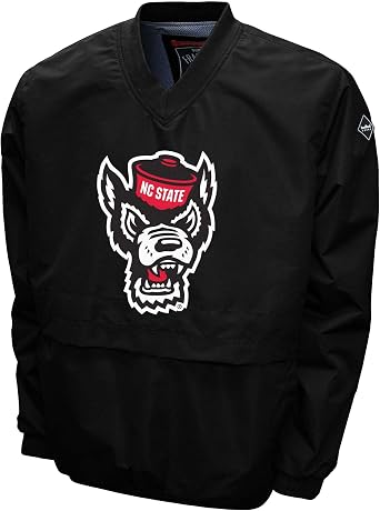 2Bhip NCAA N.C. State Wolfpack Adult Black Lightweight V-Neck Windbreaker Wind Shirt Pullover Jacket For Men