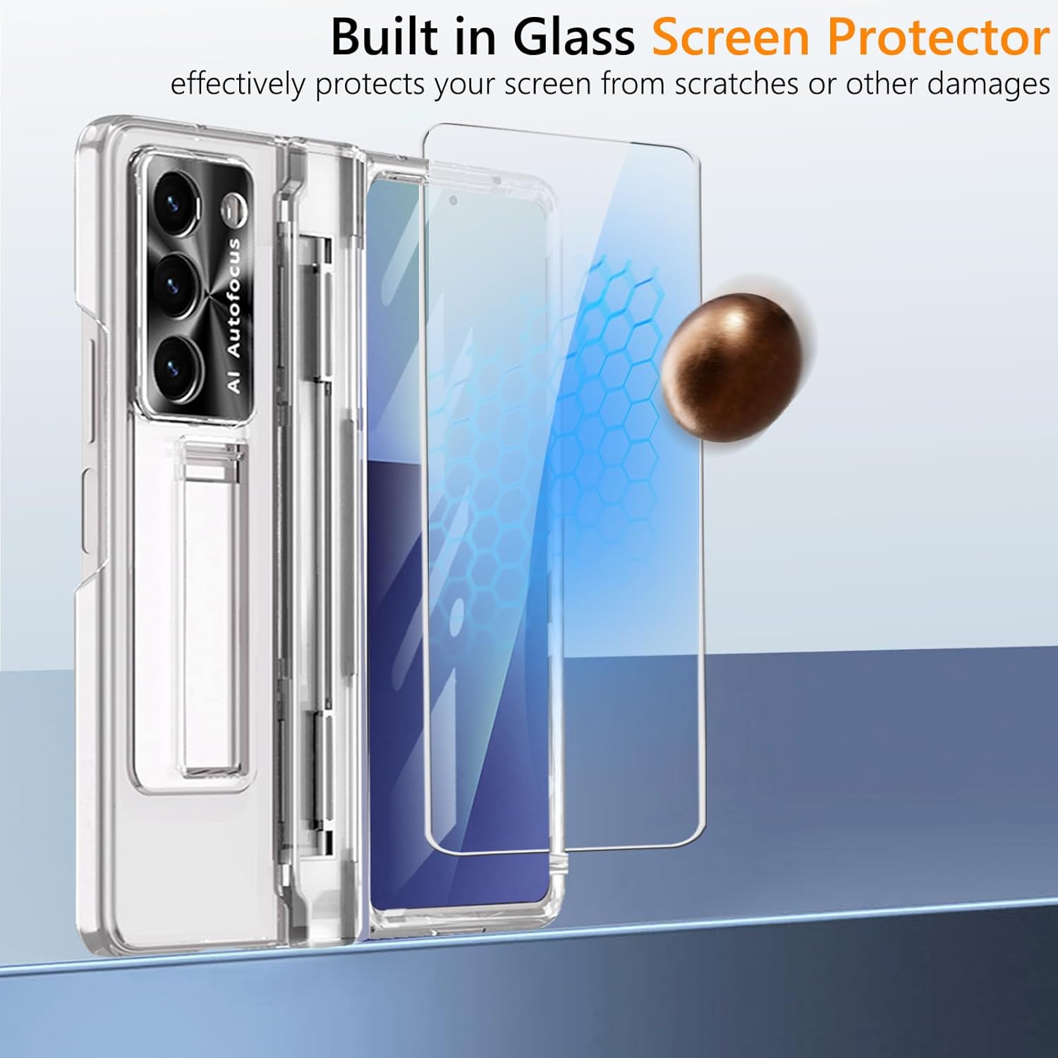 for Samsung Galaxy Z Fold 7 Case with S Pen Holder & Stylus, One-Piece Z Fold7 Clear Case with Kickstand Hinge Protection HD Screen Protector Anti-Scratch Protective Cover for Z Fold 7 Clear
