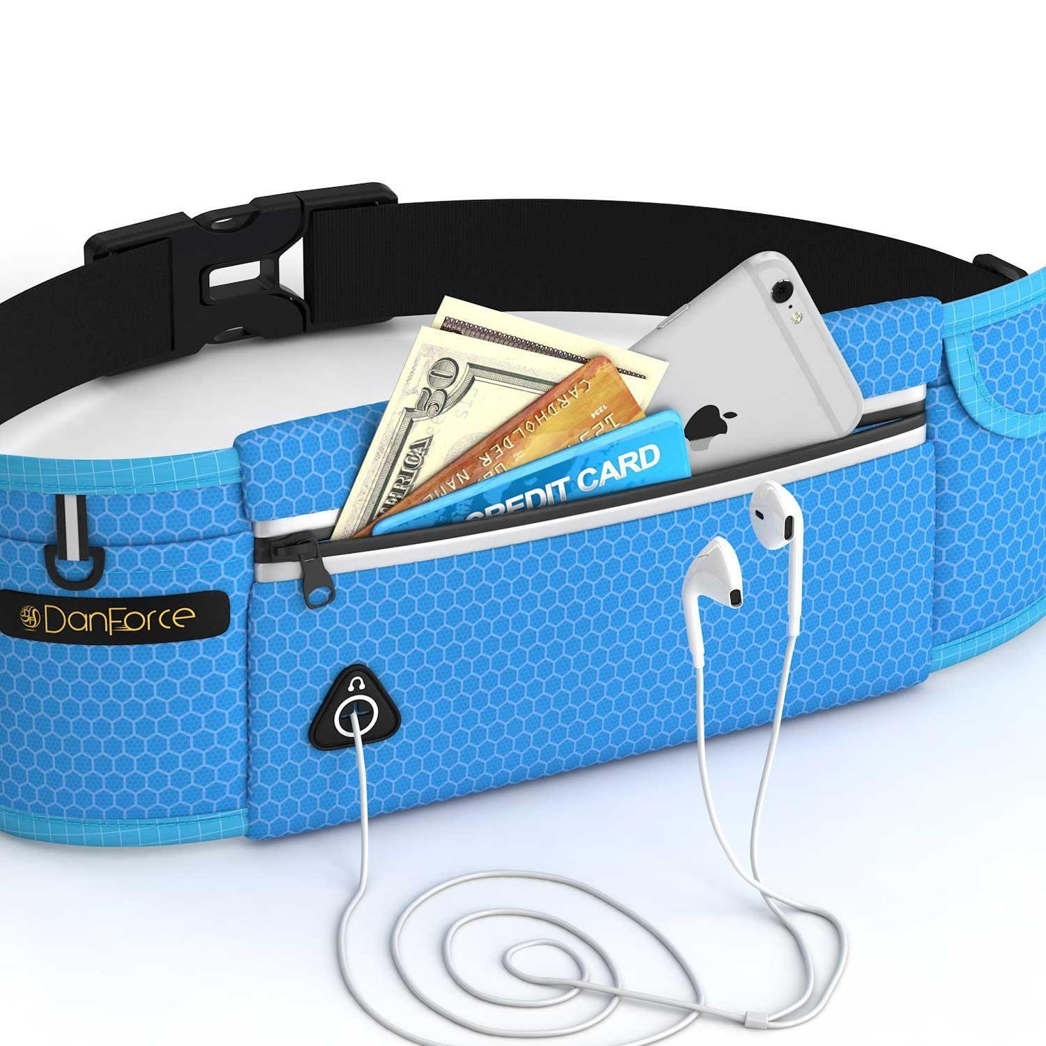 Running Pouch Belt - iPhone 6 Plus Holder Reflective Waist Pack for Runners - Best Fitness Fanny Packs For Men and Women - Water Resistant, Holds Phones with Headphones Jacks for Workout By DanForce