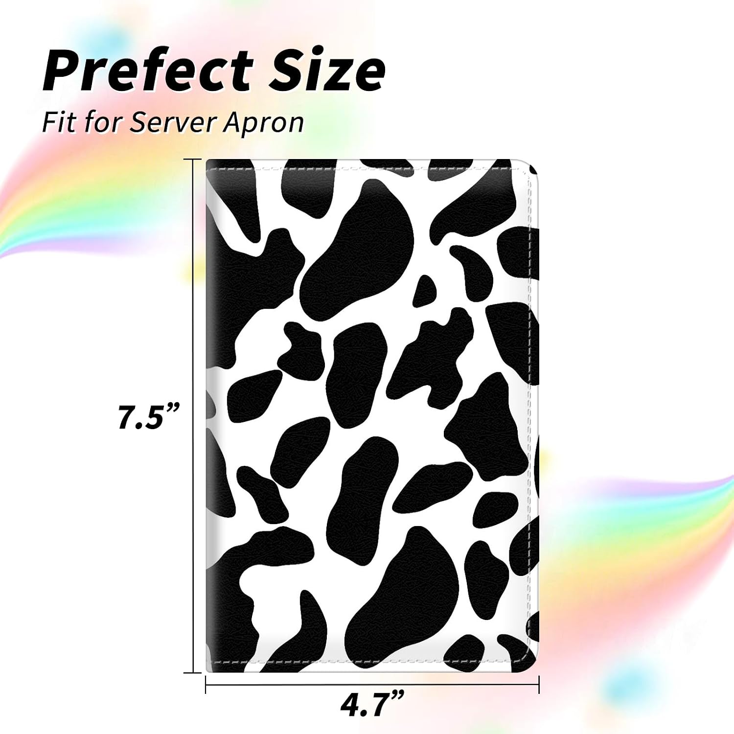 Server Books for Waitress, Dikoer PU Leather Server Books for Waitress with Zipper and 7 Large Pockets Pen Holder for Checks Pen Holder Personal Organizer Wallet Fit Serving Aprons, Cow Prints