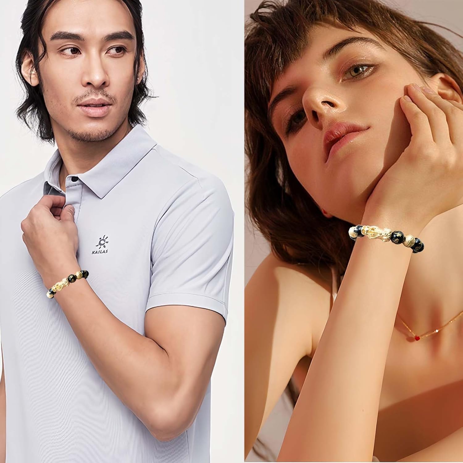 Feng Shui Bracelet 24K Gold Plated PiXiu, Colored Eyes Obsidian Dragon Protection Bracelet Meditation Decompression Prayer Beads Lucky Wealth Bracelets for Men Women(12mm) - Image 7