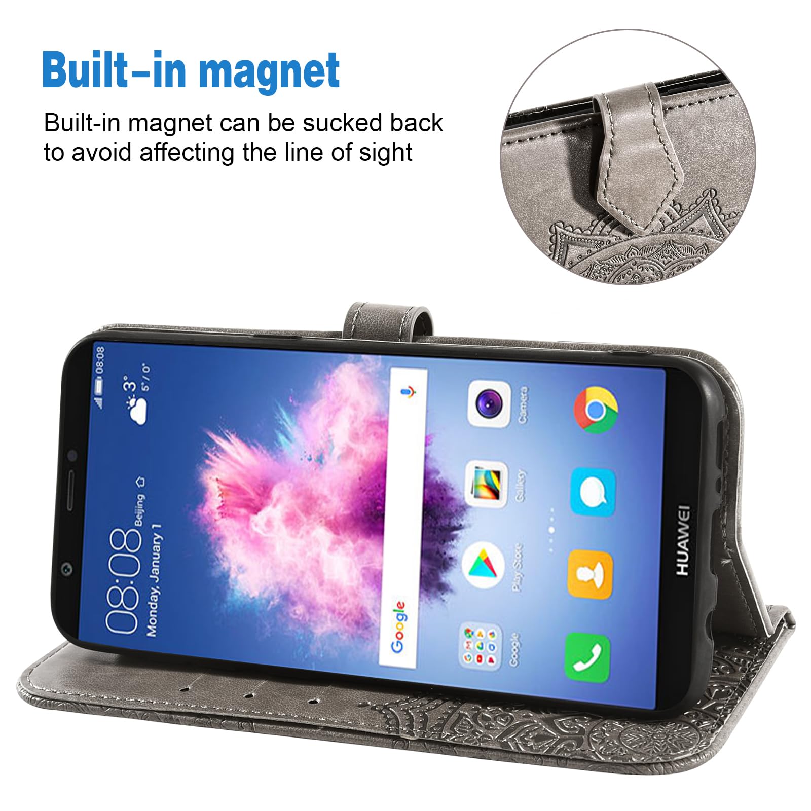 Asuwish Mobile Phone Case For Huawei P Smart 2017 2018/Honor 9 Lite Case With Glass Card Slot Foldable Leather Wallet Stand Hawaii PSmart 9Lite FIG-LX1 LLD-L31 Cases Protective Cover Phone Case Rose - View #9