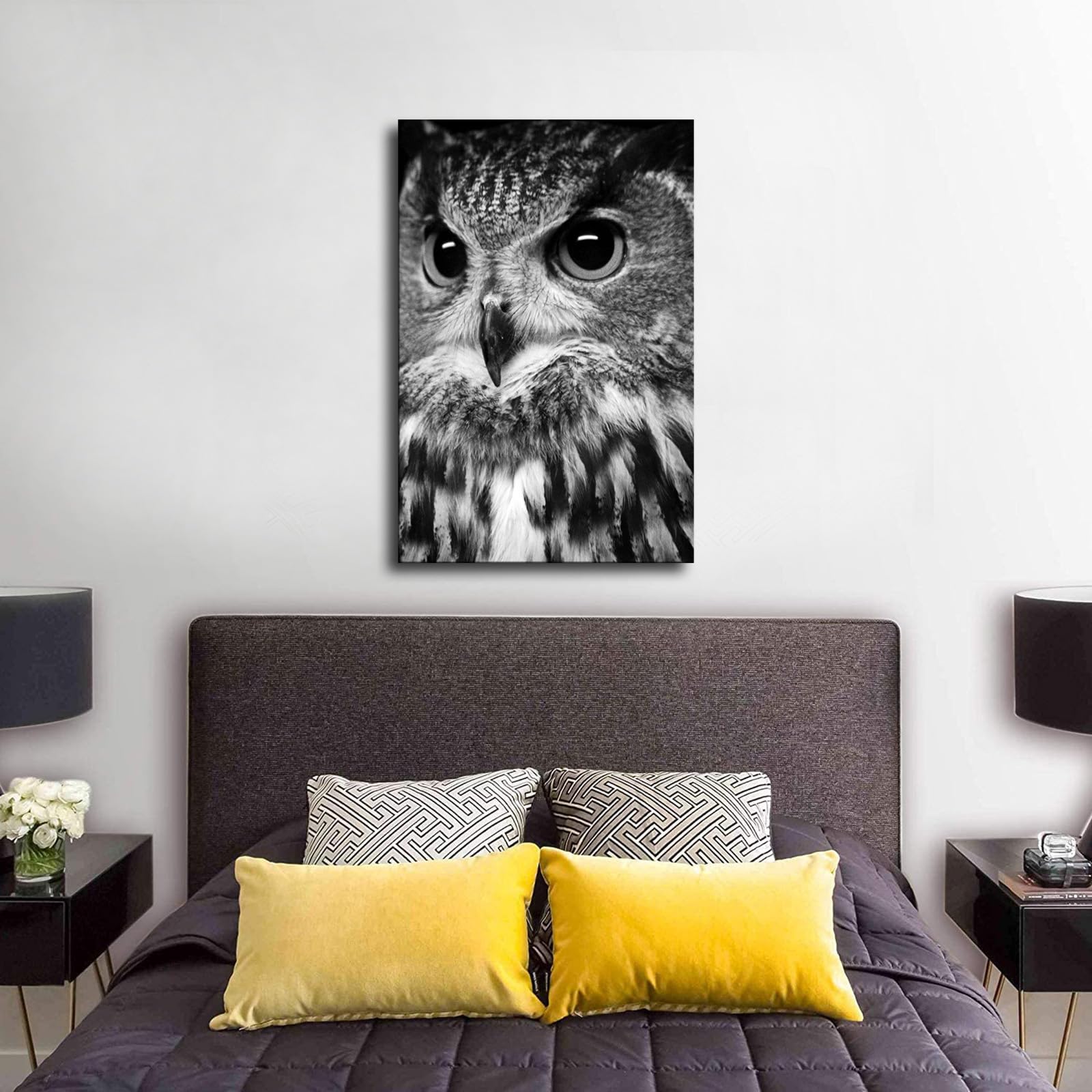 Amazon.co.jp: フクロウの白黒ポスター写真プリントキャンバスウォール 