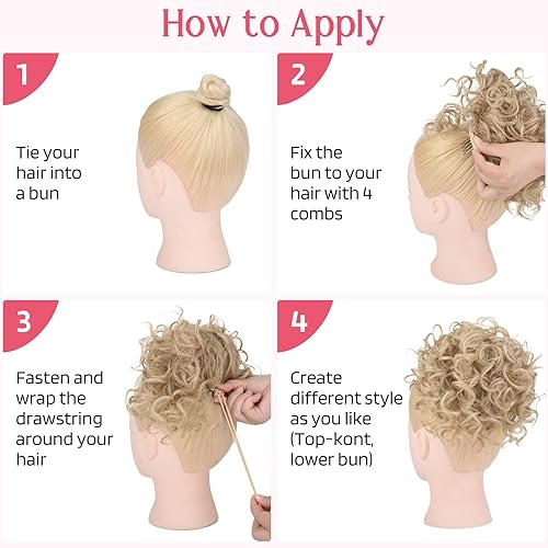 Miniatura 6 de HOOJIH Moño desordenado con cordón elástico y ondas sueltas, moño rizado grande, extensión de cola de caballo sintética, extensión de moño para