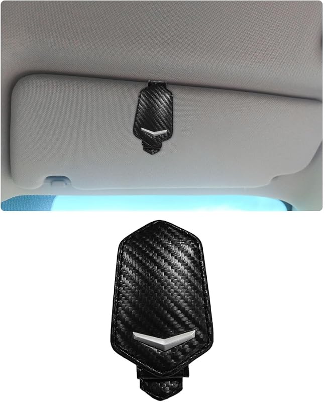 Porta-óculos magnético para para-sol automotivo Dickno com clipe para cartões e ingressos, acabamento estilo fibra de carbono