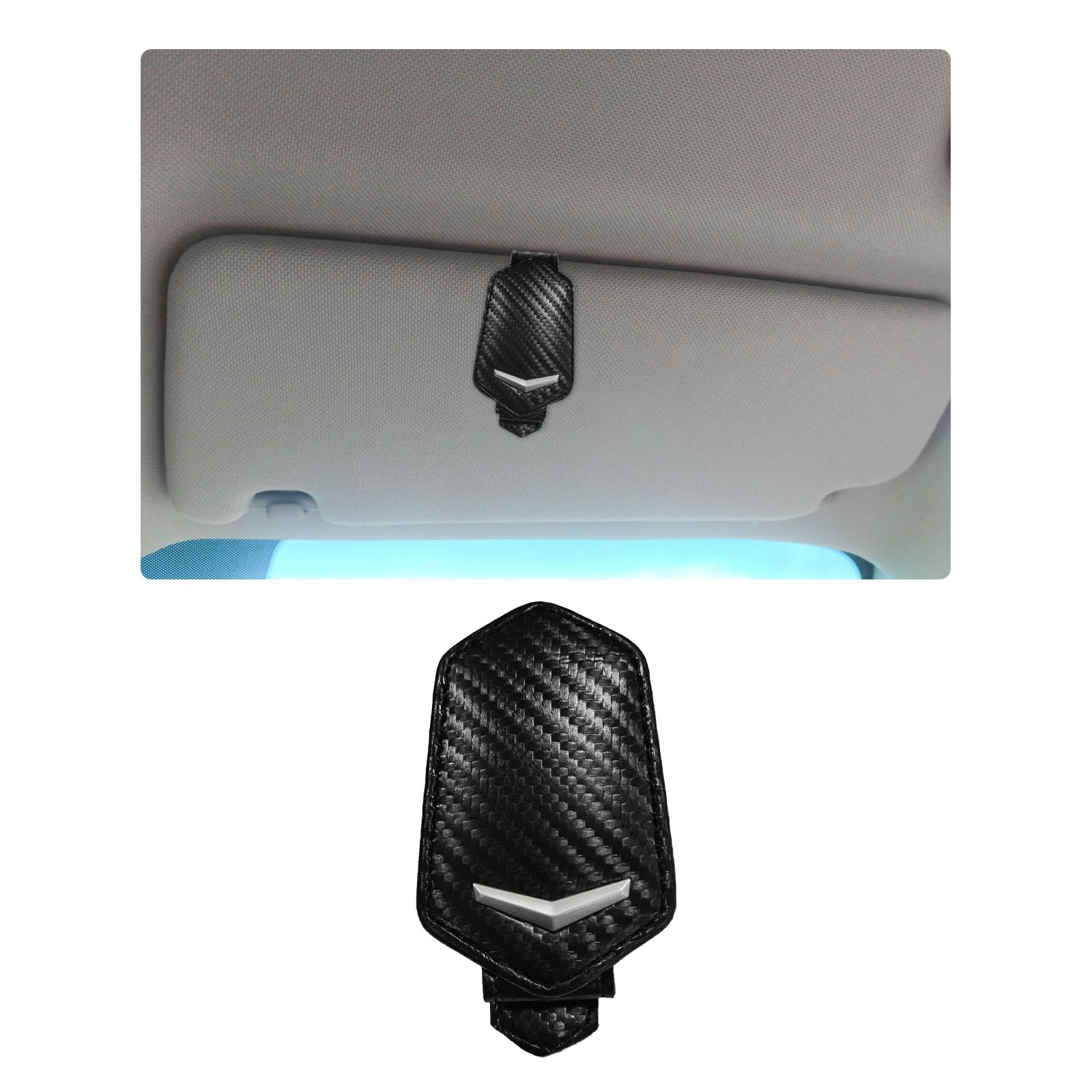 Sunglasses Holder for Car Sun Visor, Magnetic Leather Glasses Hanger Mounted with Ticket Card Clip, Universal Vehicle Interior Accessories for Different Size Eyeglasses (Carbon Fiber)
