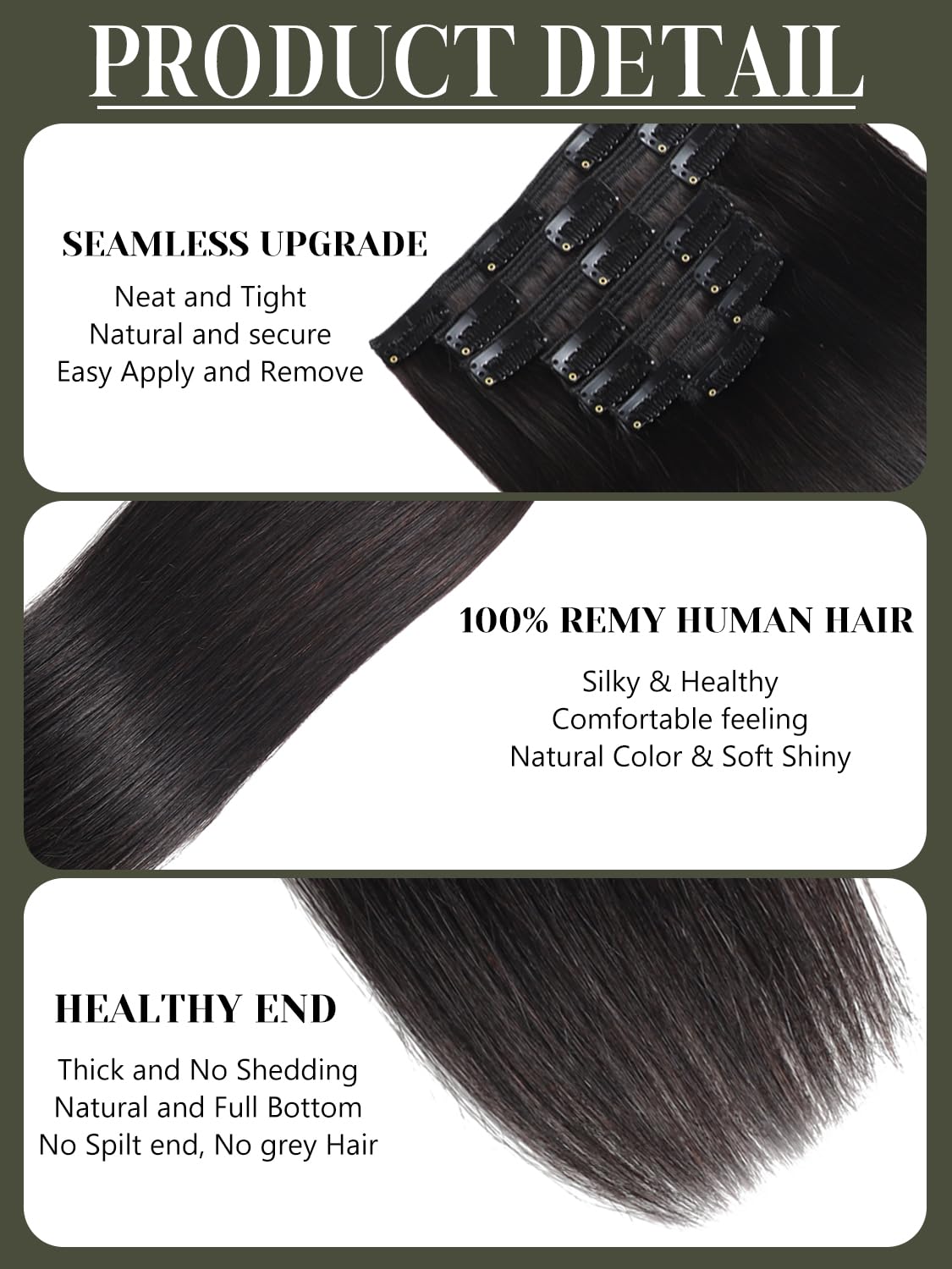 Loxxy Human Hair Clip in Extensions, 7 Pcs 120g Jet Black Hair Extensions Clip Ins Real Human Hair for Black Women, Straight Easy Attached