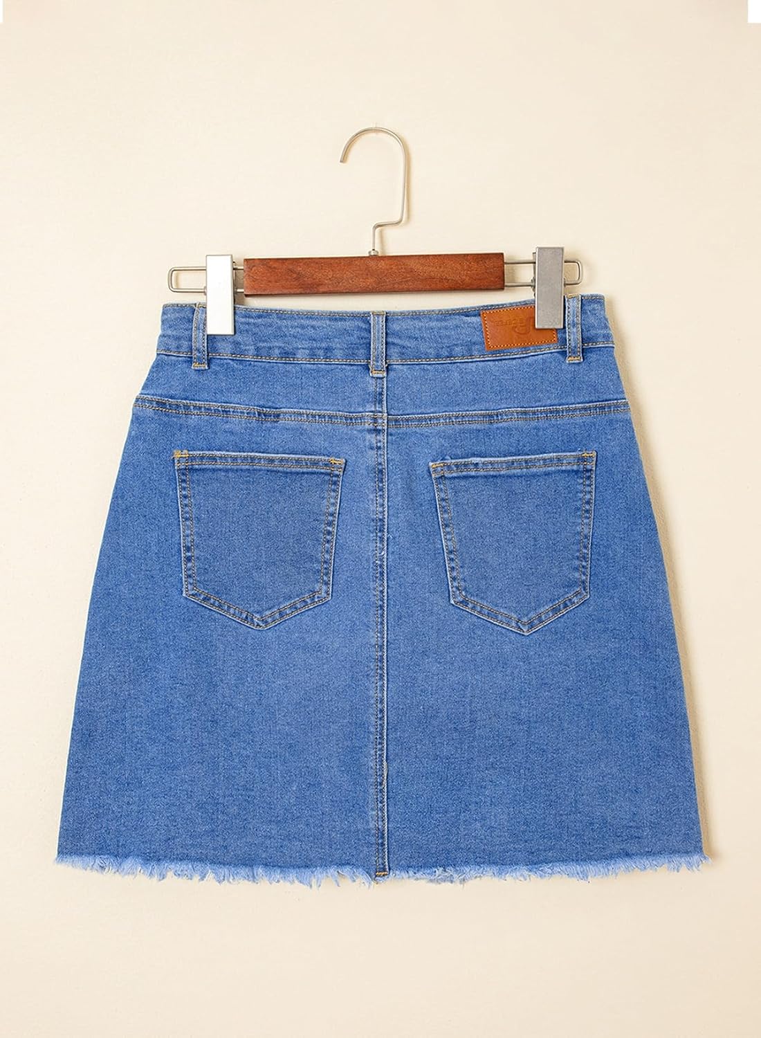 Sidefeel Women's Jean Skirt Stretchy Ripped Frayed Button Fly Summer Denim Skirt - Image 7