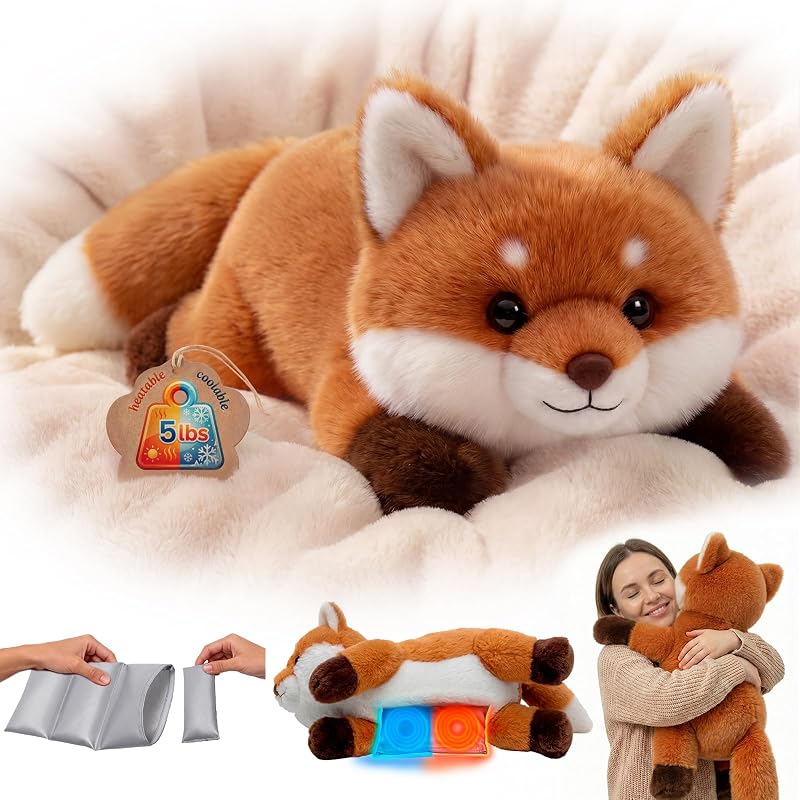 Mewaii Weighted Stuffed Animals Fox Plush, Heatable Coolable, 2-5lbs, 23in | Adjustable Comfort, Microwaveable Removable Inner Pad, Machine Washable Cover, Cozy Gift for Adults & Kids