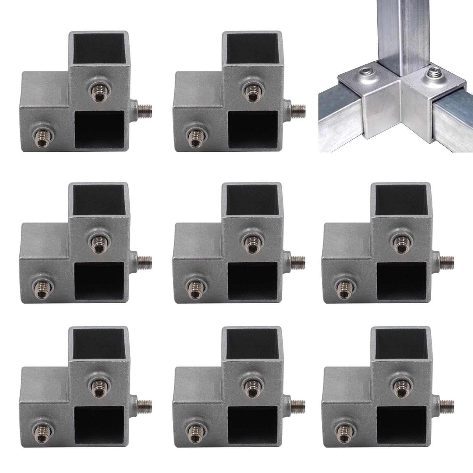 8 piezas de conectores de tubo cuadrado, piezas de unión rectangulares de aleación de aluminio, pieza en L, 3 vías, 90°, para conexión de tubo cuadrado de 25 x 25 mm