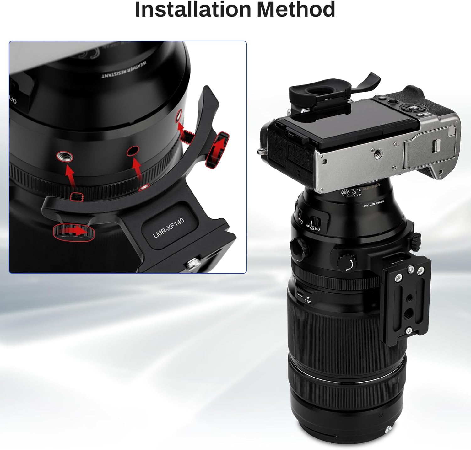 Haoge LMR-XF140 Lens Collar Replacement Foot Tripod Mount Ring for Fujifilm Fuji Fujinon XF 100-400mm F4.5-5.6 R LM OIS WR XF100-400mmF4.5-5.6 Lens Built-in Arca Swiss Type Quick Release Plate