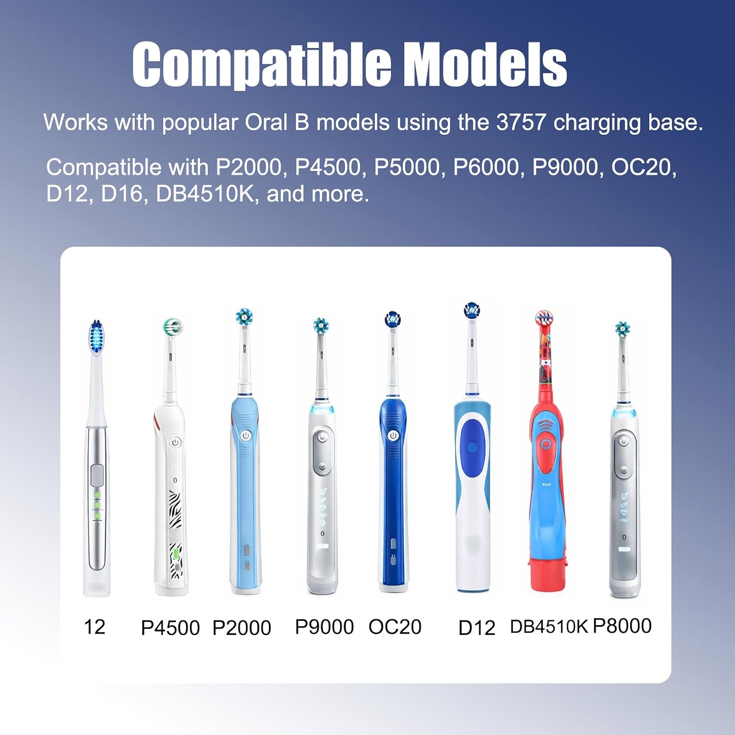 Electric Toothbrush Charger Compatible with Oral B IO Series 3 4 5 6 3757 Braun Oral B Pro 1000 2000 3000, Toothbrush Charging Base Dock, Wall Plug-in Power Cord, 3.3FT Cable