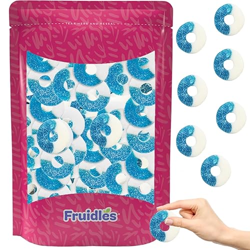 Fruidles Anillos de goma de frambuesa azul, gomitas de sabores de frutas surtidos, aptas para alérgicos, sin OMG, sin edulcorantes artificiales