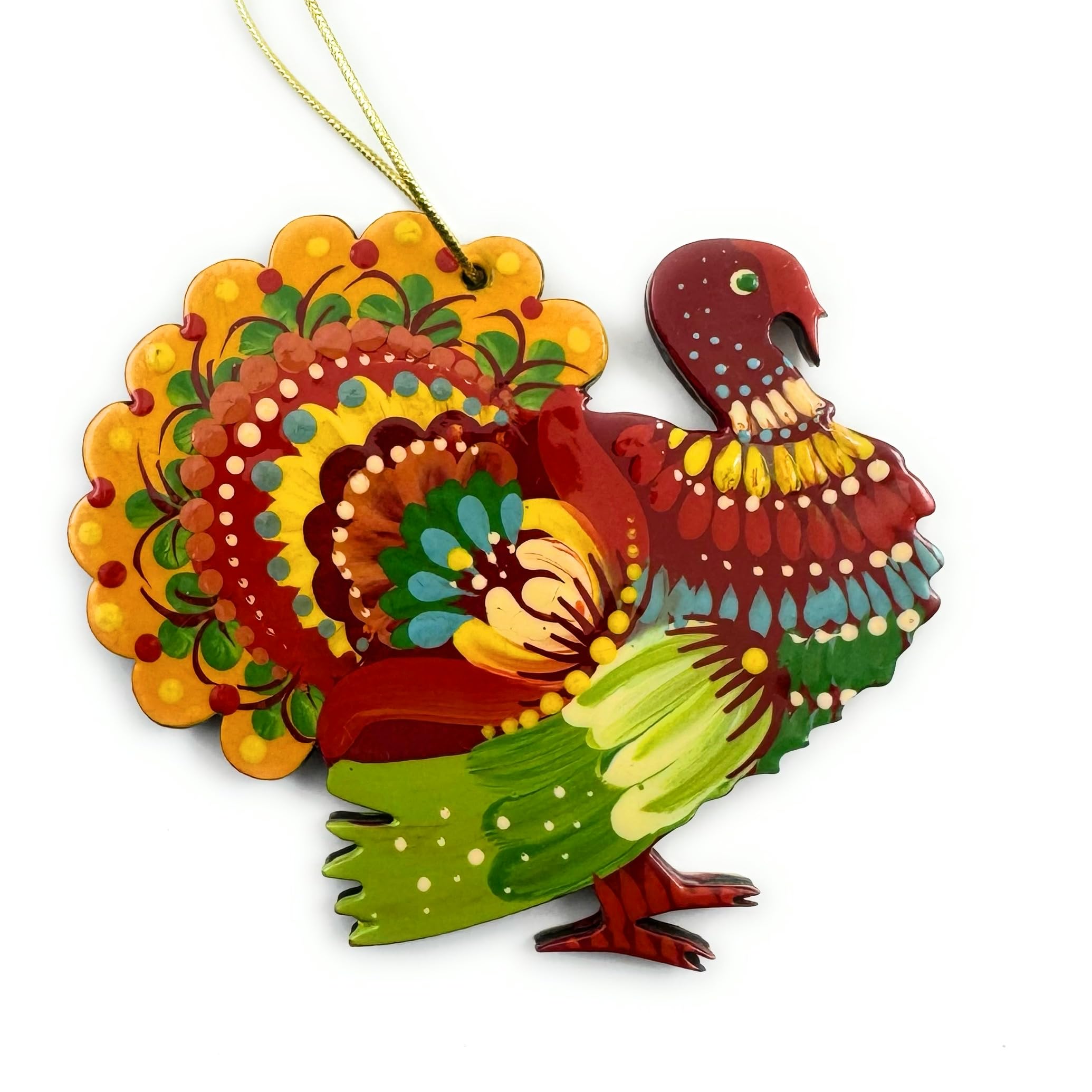 Turkey Christmas Ornament made of wood Hand-Painted Ukrainian Folk Art – Petrykivka Painting