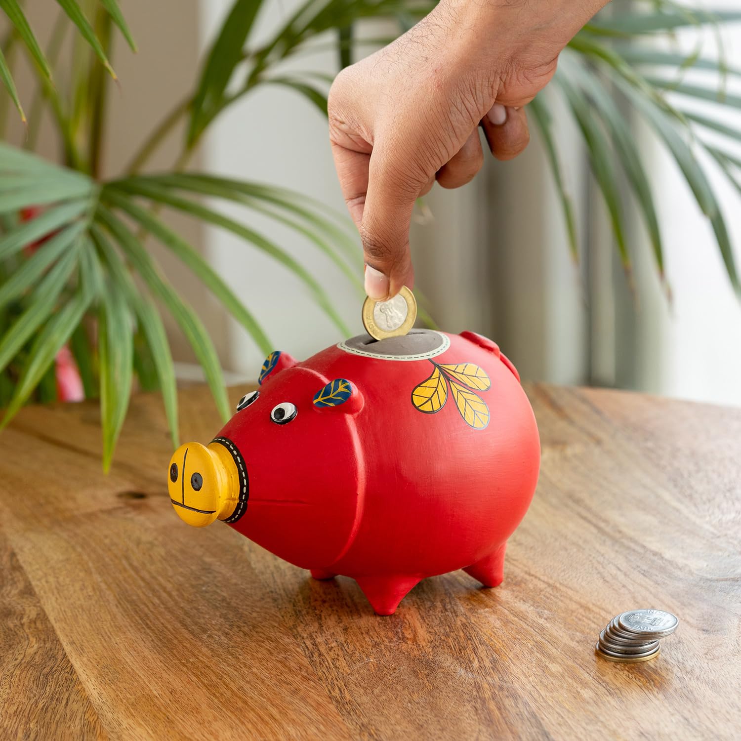 ExclusiveLane Piggy Collective Terracotta Piggy Bank for Kids Coin Collector | Handpainted Mitti ki Gullak Gift for Kids Clay Gullak Home Decor (Red) (B0CP46J5X3) Amazon Price History, Amazon Price Tracker